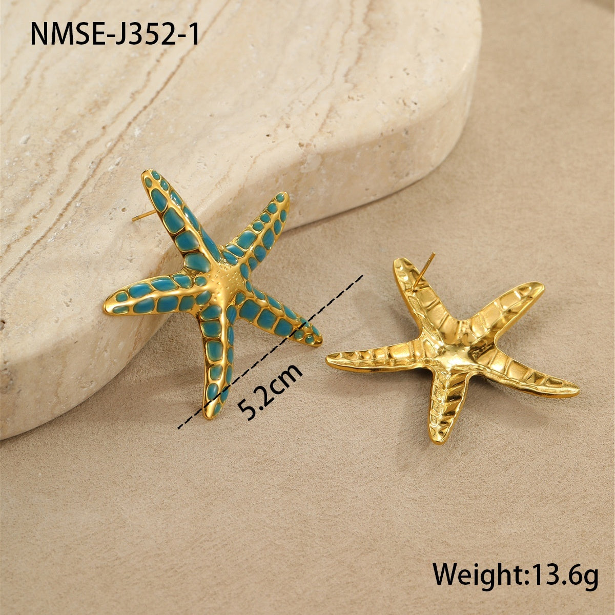 Ocean Style Stainless Steel Colorful Oil Earrings Starfish Earrings Eye-catching Ring