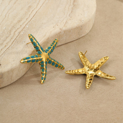 Ocean Style Stainless Steel Colorful Oil Earrings Starfish Earrings Eye-catching Ring