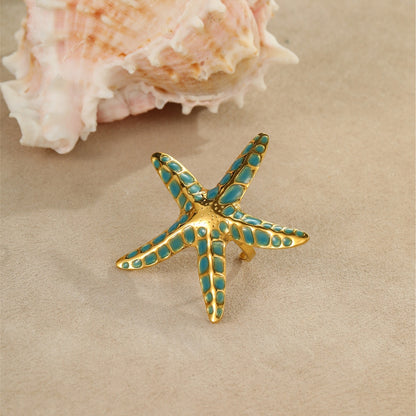 Ocean Style Stainless Steel Colorful Oil Earrings Starfish Earrings Eye-catching Ring