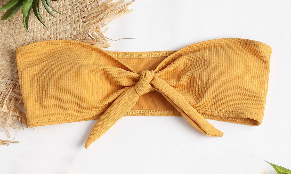 Solid Color Bow Bikini Spa Swimsuit Top