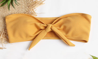 Solid Color Bow Bikini Spa Swimsuit Top